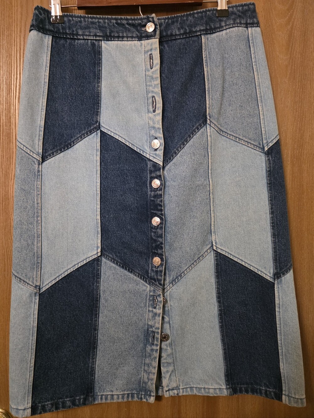 Sezane Alexane Skirt Denim Patchwork - Size 10 - Picture 2 of 4